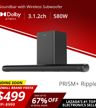 PRISM+ Ripple 3.1.2ch Soundbar with Dolby Atmos | 580W | Wireless Subwoofer | Wireless Music Streaming | Bluetooth 5.1 PRISM+ Ripple 3.1.2ch Soundbar with Dolby Atmos | 580W | Wireless Subwoofer | Wireless Music Streaming | Bluetooth 5.1