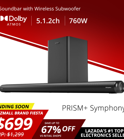 PRISM+ Symphony 5.1.2ch Soundbar with Dolby Atmos | 760W | Wireless Subwoofer | Wireless Music Streaming | Bluetooth 5.0 PRISM+ Symphony 5.1.2ch Soundbar with Dolby Atmos | 760W | Wireless Subwoofer | Wireless Music Streaming | Bluetooth 5.0